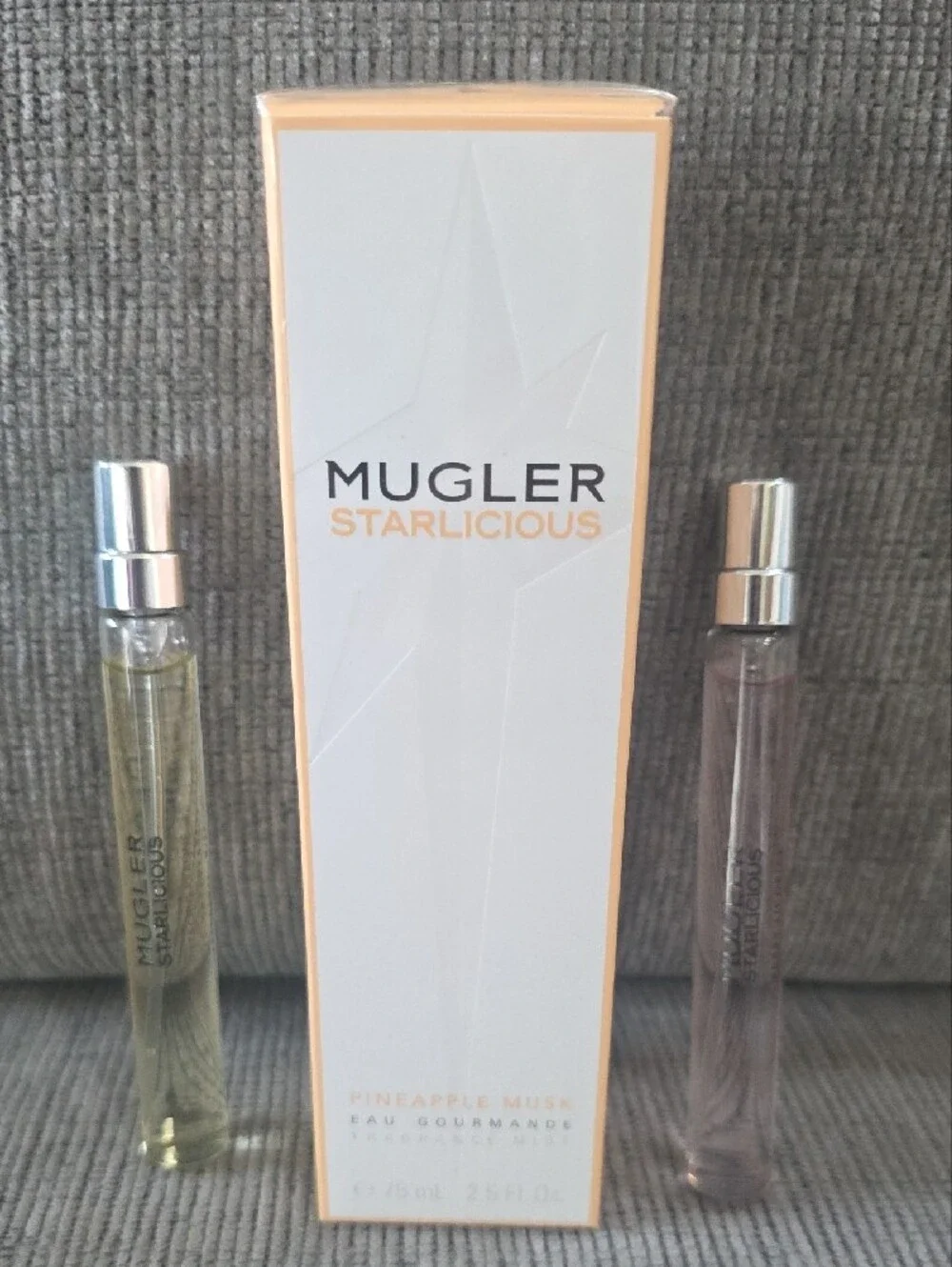 Mugler Starlicious Cream Tote with Pink Logo and 3-Piece Mist Set, All New.